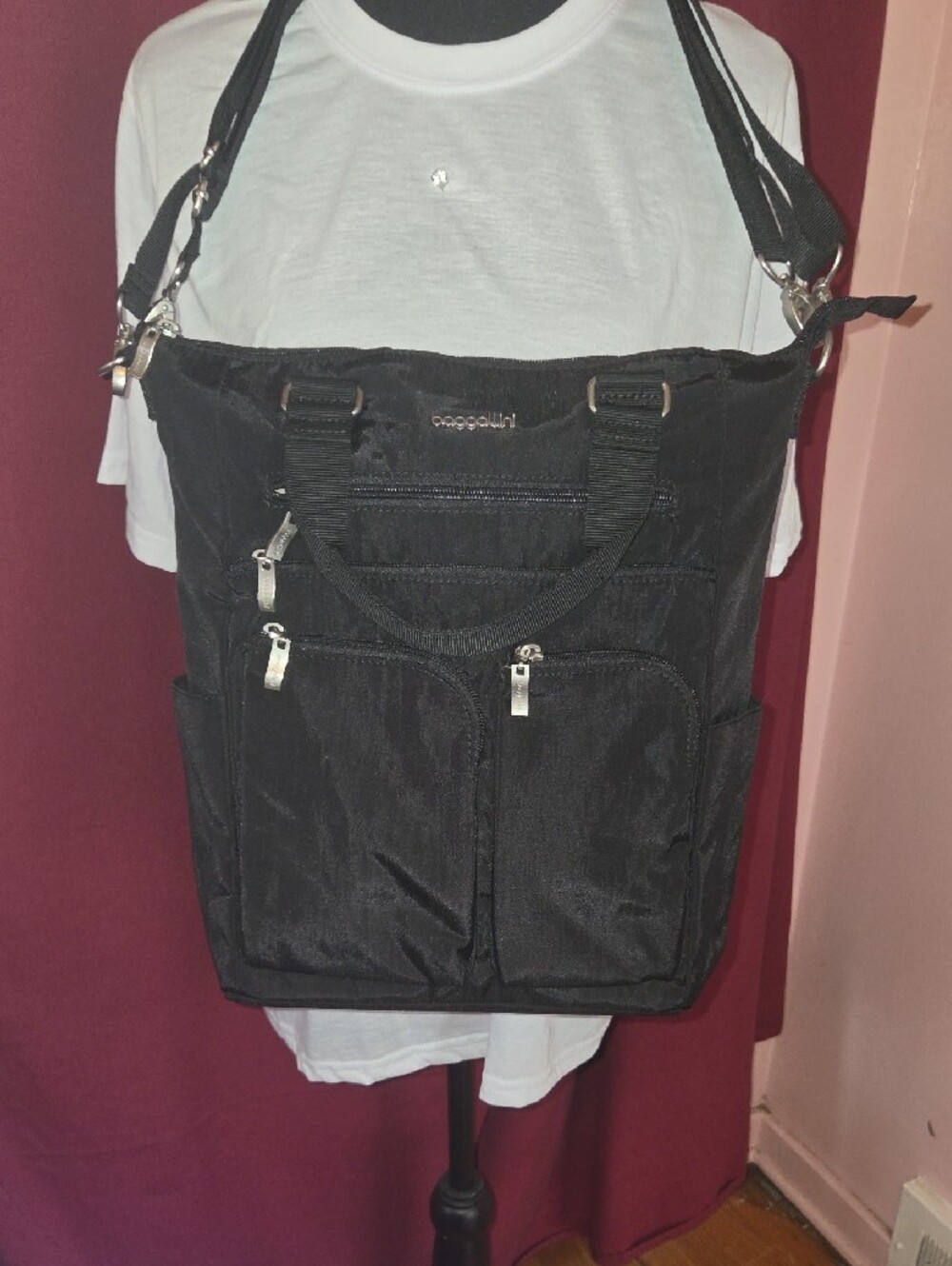 Baggallini Black Multi-Zip Convertible Crossbody Tote - Picture 11 of 14